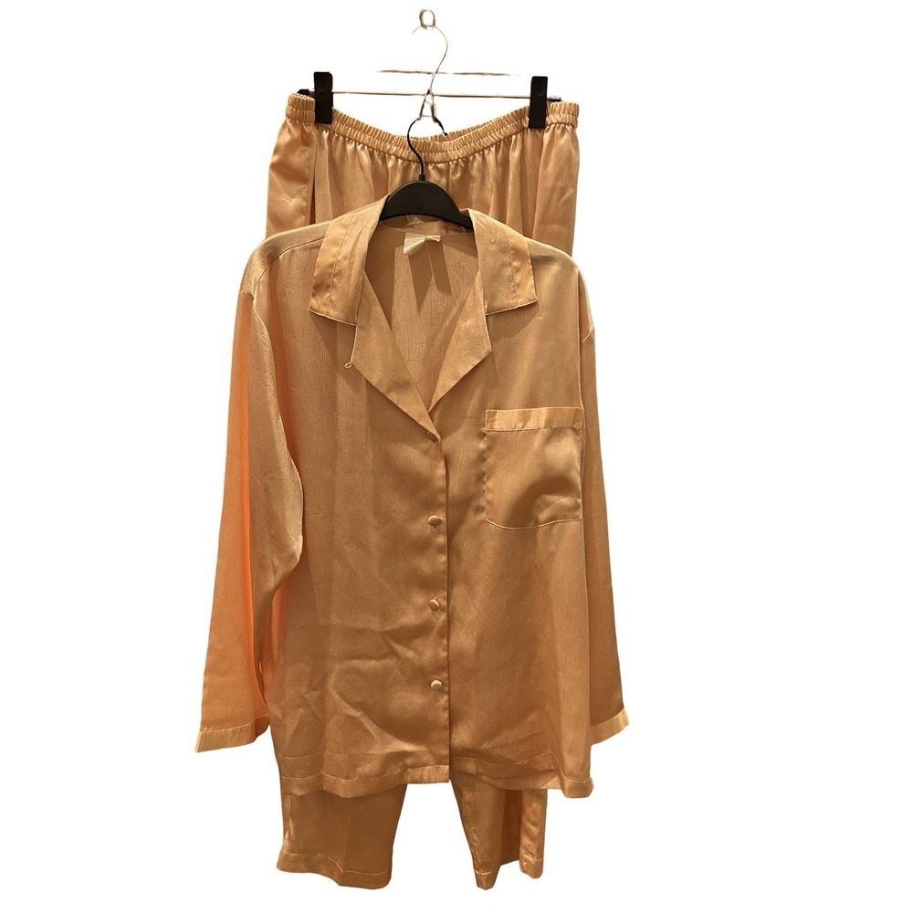 Vintage 90s Victoria's Secret Champagne Gold Satin Jacquard Pajama Set 2 Pc